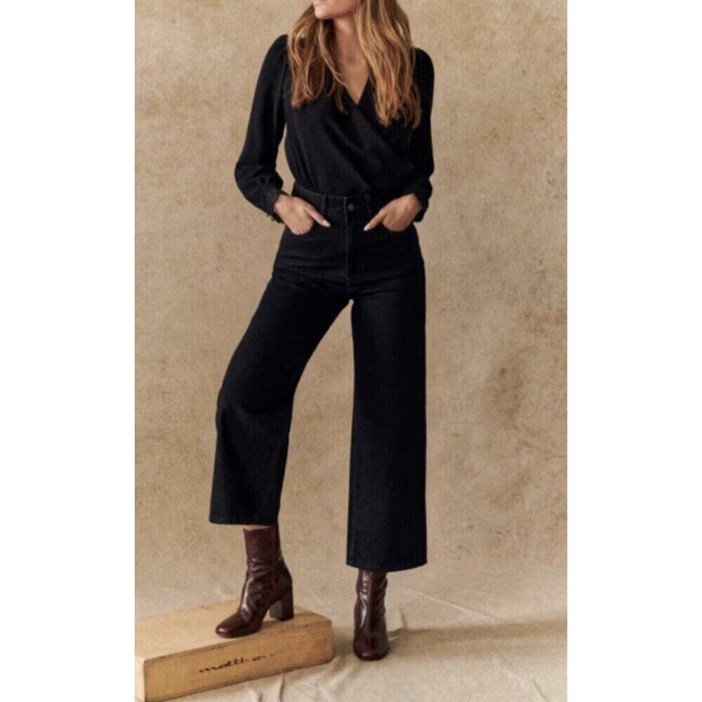 Sezane Le Crop Black Wide-Leg Jeans